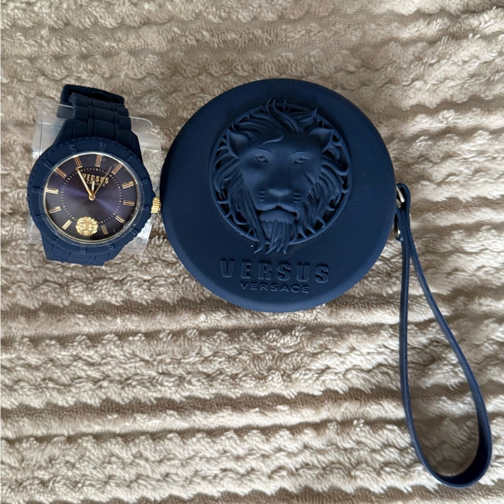 Versus Versace Dark Blue Watch with Gold Details